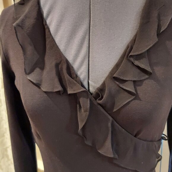 Romantic Vintage Cache Brown Ruffled Blouse Size S NWT - Picture 1 of 5